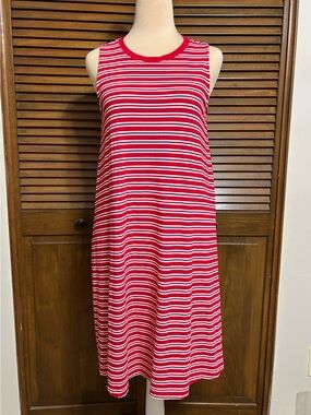 NWOT Time & Tru Red & White Sleeveless Knit Swing Dress Side Pockets Size M